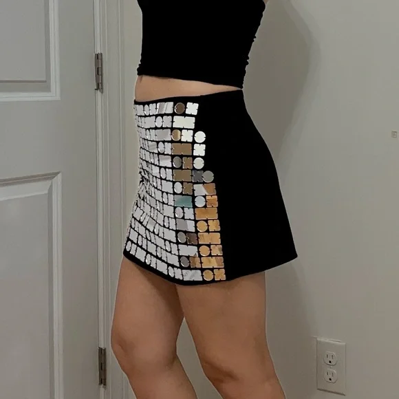 Sequin Mini Skirt in Black and Silver - Picture 6 of 10